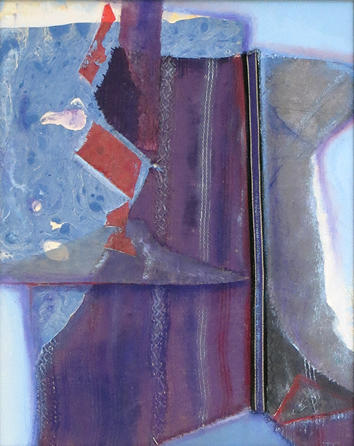 Collage in blue and purple by Joan Sonnenfeld