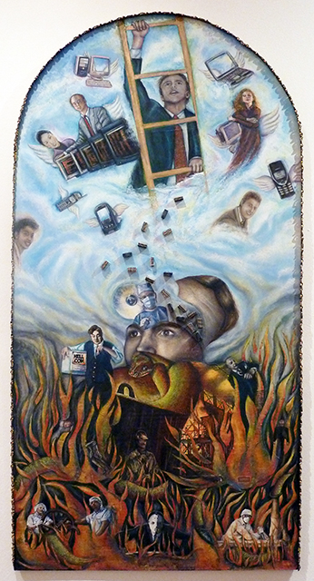 Fall of the Unemployed - collage and oil by Joan Sonnenfeld