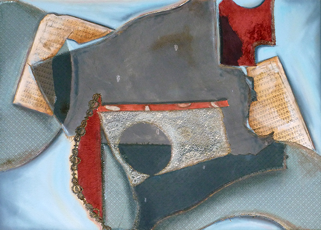 Ambrose collage and oil on canvas by Joan Sonnenfeld