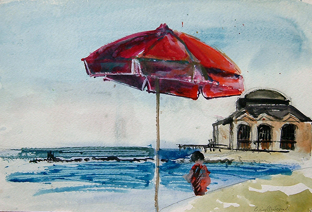 Brian McCormack “Red Umbrella” watercolor